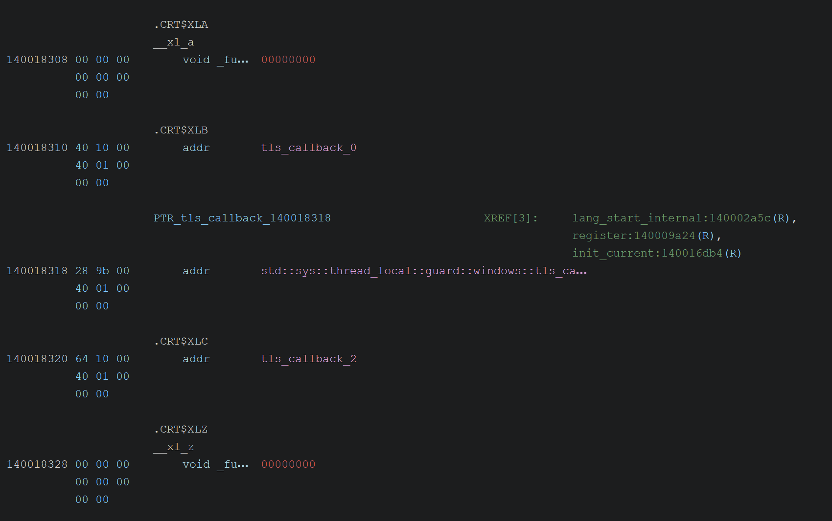 Custom TLS callbacks in CRT XL subsection