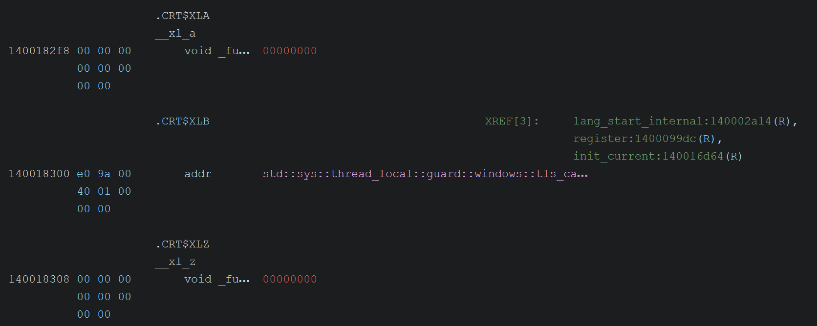 TLS Callback stored in CRT$XLB