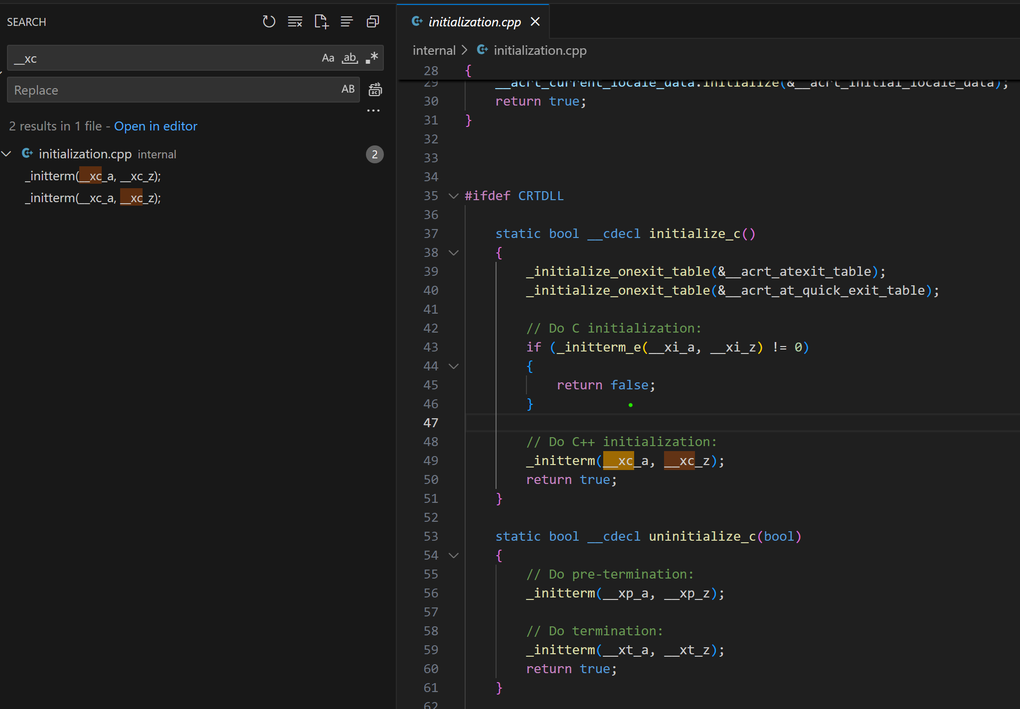 UCRT initterm source code