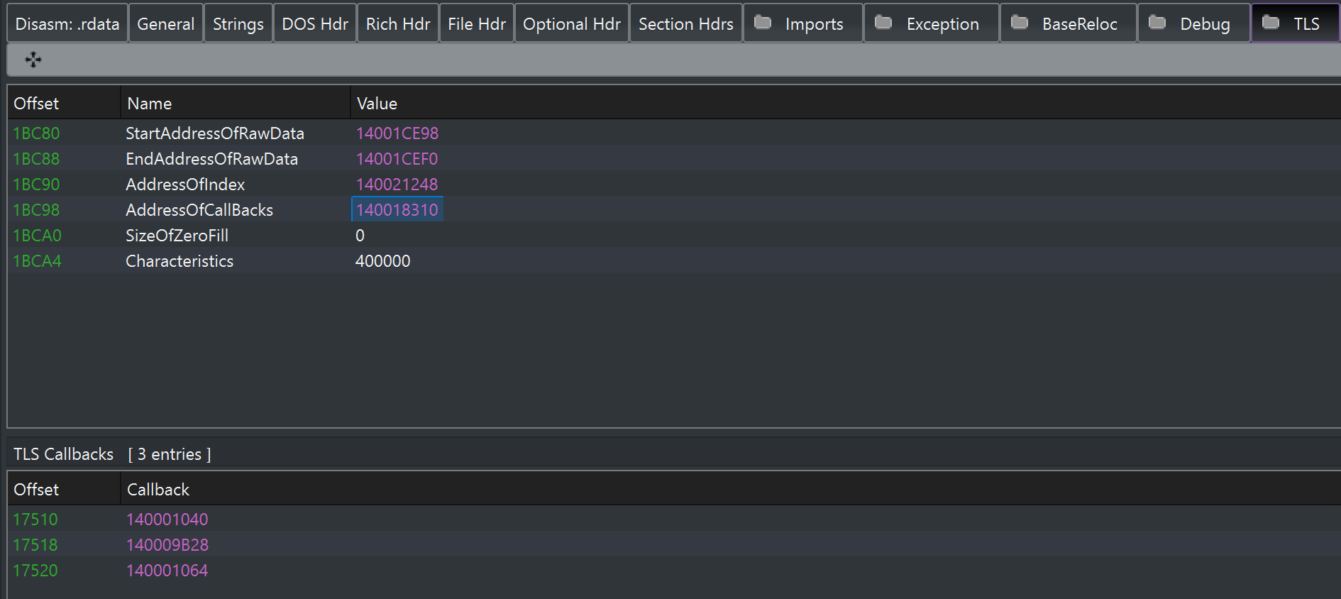 Three callbacks in TLS Directory